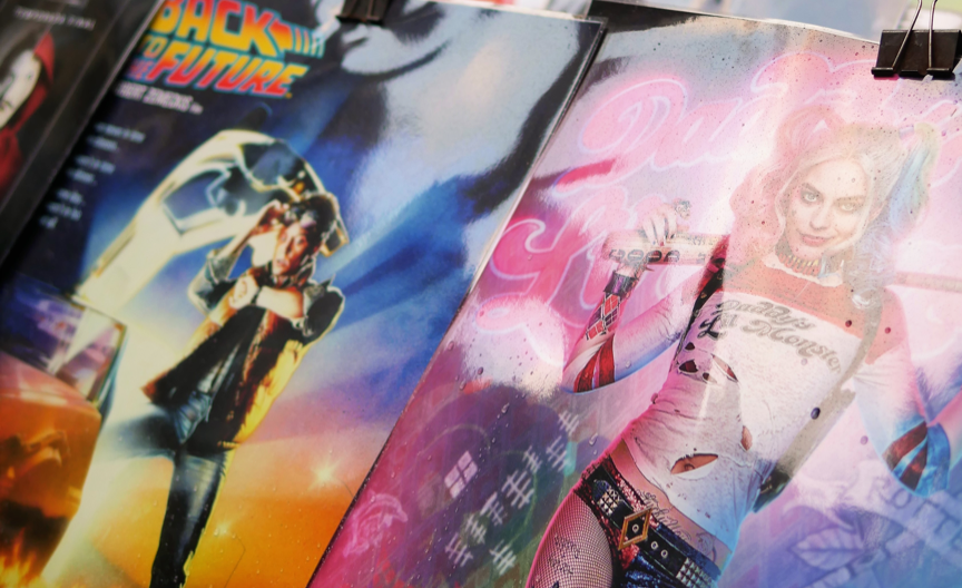 Close up of famous movie posters