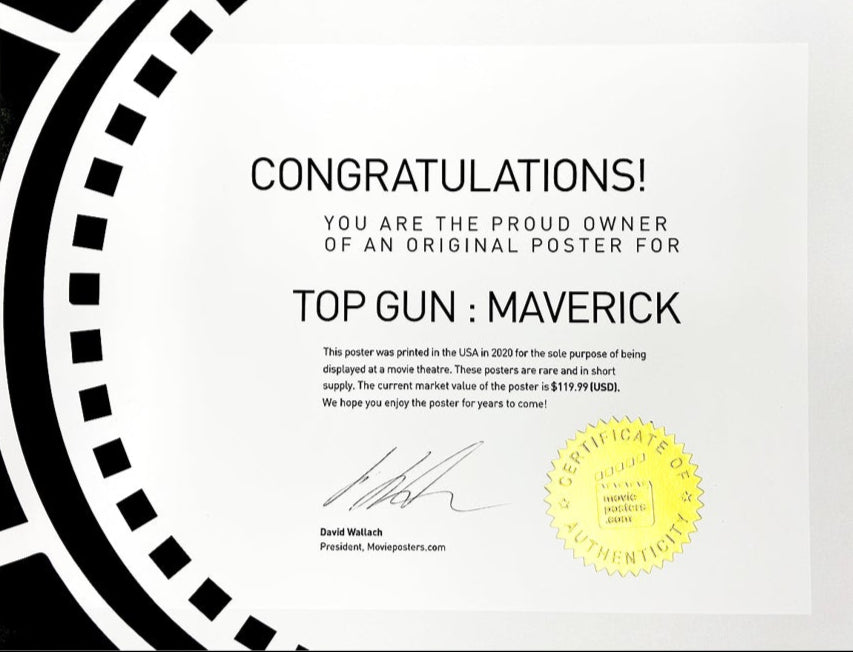 The certificate of authenticity that comes with every original poster over $100