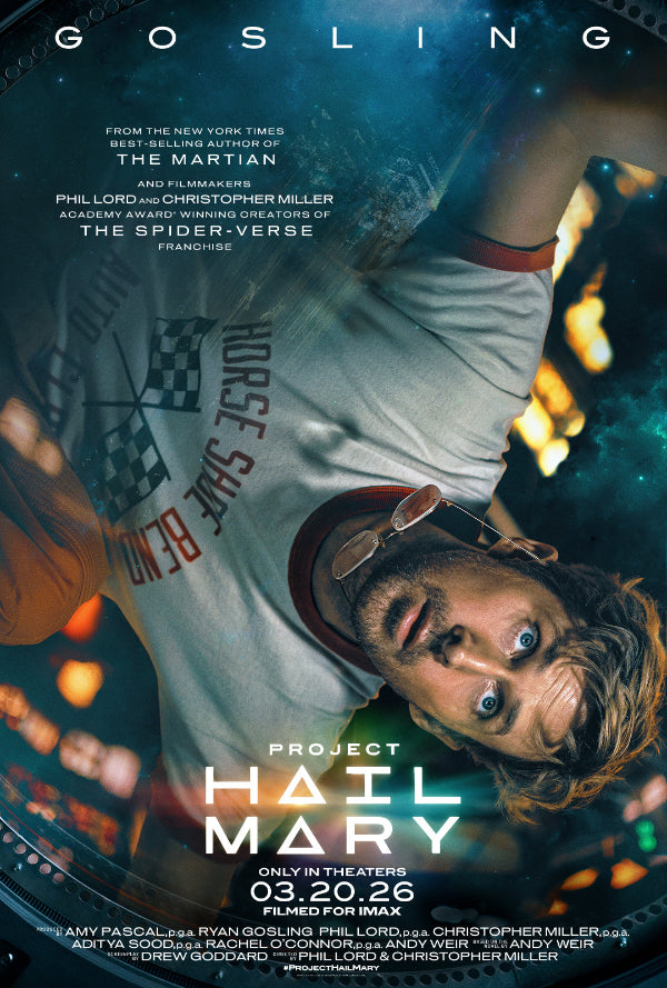 Movie poster for 'Project Hail Mary' featuring a person in a baseball uniform.
